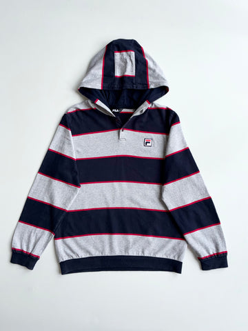 Fila Navy & Grey Striped Hooded Henley | Size (S/M)