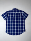 Tommy Hilfiger Navy Blue Plaid Short Sleeve Button-Up Shirt – Custom Fit, (XL)