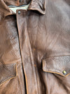 Vintage Genuine Leather Bomber Jacket | “United States Navy Top Gun” Embossed Sherpa Lined A-2 Style | Vera Pelle Made in Italy (XL)