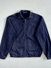 Vintage Polo Ralph Lauren Navy Cotton Harrington Jacket – Red Pony Logo – Leather Zip Pull (M/L)
