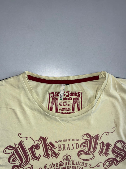 Jack & Jones Originals Crafted Quality Vintage Print Fairtrade Cotton T-Shirt Cream (XL)