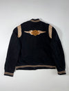 Vintage Harley-Davidson Black Wool Varsity Jacket with Leather Shoulder Panels (L/XL)