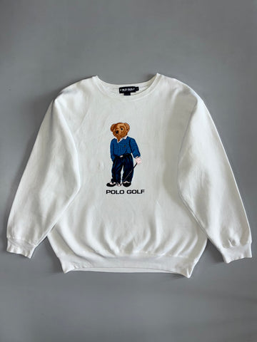 Polo Golf Ralph Lauren | Vintage Golf Bear Crewneck Sweatshirt White (2XL/3XL)