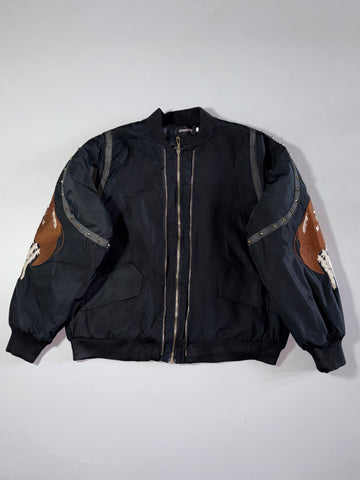 Damoto Black Bomber Jacket – Embroidered Sleeves & Studs | (XL)