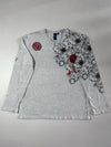 Nippon Blue Grey Long Sleeve Tee – Baroque Print with Embroidered Rose (L)