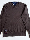 Tommy Hilfiger Brown Cotton Wool V-Neck Sweater – Sports 89 Patch (S)