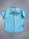 Camp David Blue Linen Blend Embroidered Short Sleeve Shirt (2XL)