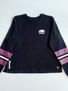 Roots Beaver Logo Striped Sleeve Crewneck Sweatshirt – Black/Plum women’s(S)