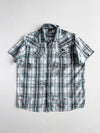 Karv Teal Plaid Western Pearl Snap Shirt with Eagle Print (M)