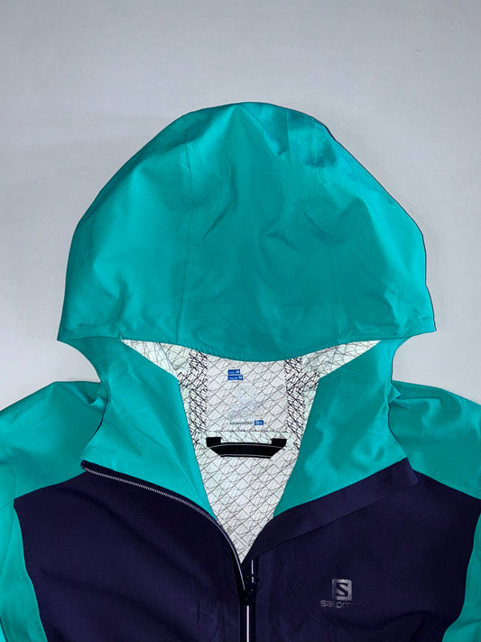 Salomon Colorblock Geometric-Lined Hooded Shell Jacket Teal Navy (M)