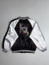 Embroidered Crane Sukajan Souvenir Bomber Jacket – Black/White Satin (S)