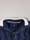 Y2K Tommy Hilfiger Navy Cable Knit Quarter Zip Sweater – Tipped Collar & Crest Patch – (M)