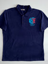 Big Train Osaka Raijin Wagara Graphic Polo – Navy, Traditional Japanese Print (L)
