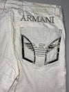 Armani Jeans White Linen Trousers Camo Pocket Trim (W:35) (L:41)