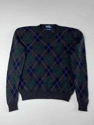 Polo by Ralph Lauren Argyle 100% Lambswool V-Neck Sweater (M)