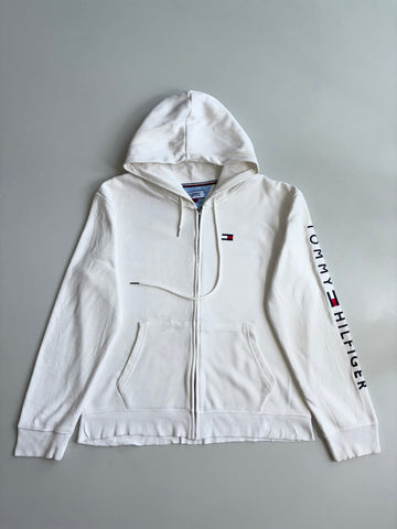 Tommy Jeans Sleeve Spellout Zip-Up Hoodie – White(L)