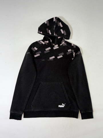 Puma Black All-Over Logo Panel Pullover Hoodie (XS)