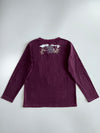 Big Train Osaka Japanese Samurai Skull Wings Kanji Foil All-Over Print Burgundy Plum Cotton Long Sleeve T-Shirt (L)