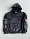 Black Velour Tiger & Spider Web Embroidered Hoodie(3Xl)