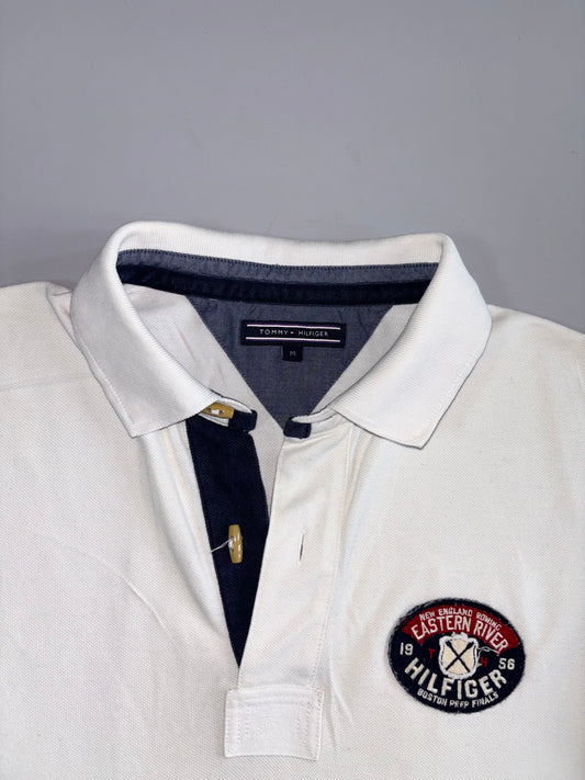 Tommy Hilfiger White Rugby Polo Eastern River 1956 Patch, NY 8 Back Print, (L)