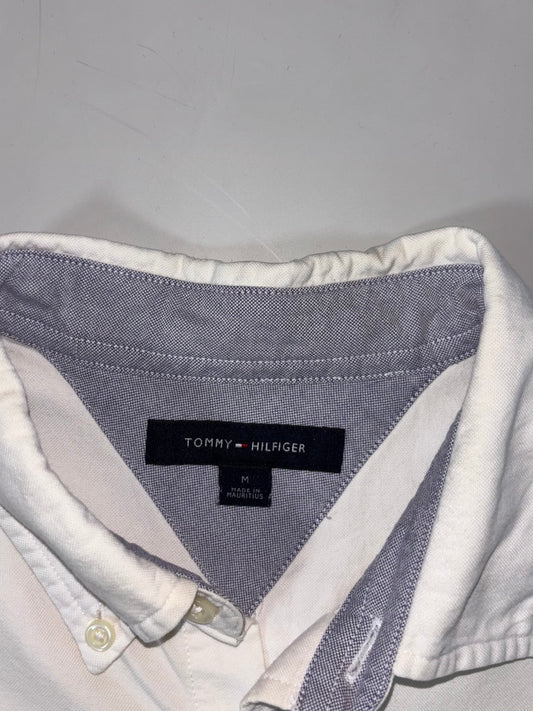 Tommy Hilfiger White Flag Colorblock Button-Up Shirt (M)