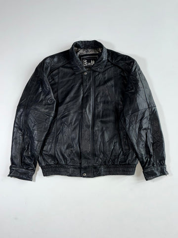 Vintage Exceed Black Leather Bomber Jacket (2XL)