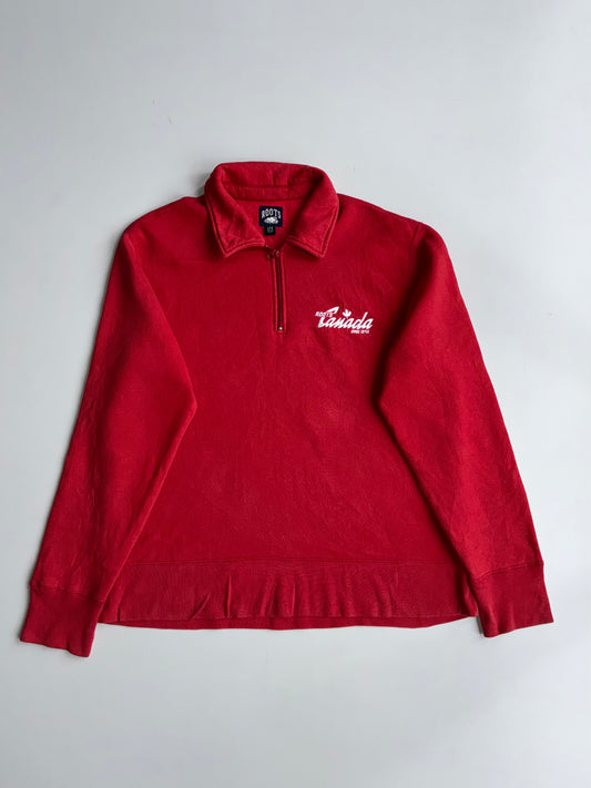 Roots Canada Embroidered Quarter Zip Sweatshirt Red (XL)