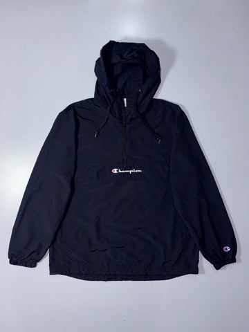 Champion Script Logo Half-Zip Anorak Jacket – Black (L)