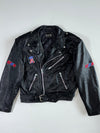 Vintage 90s Way of Life USA Flag Embroidered Leather Biker Jacket (L)