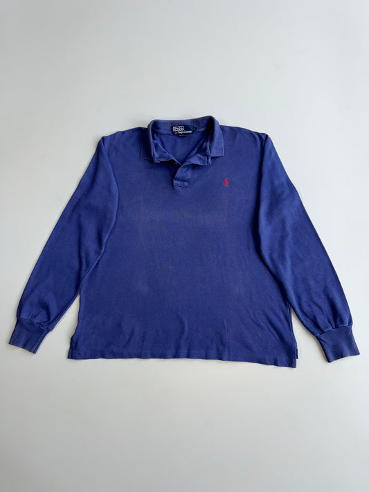 Polo Ralph Lauren Vintage Long Sleeve Rugby Polo  Blue Pony Embroidery Faded Royal Blue (XL)