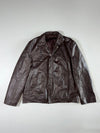Vintage Dark Brown Genuine Leather Zip Jacket – Classic Collar (L)