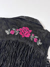 Forever 21 Black Suede Fringe Moto Vest with Rose Embroidery women’s (S)