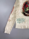 Ed Hardy by Christian Audigier Full-Zip Hoodie Cream Faux Fur Lined Hood Dragon & Tattoo Graphic (S)
