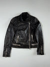 Black Leather-Look Biker Jacket with Quilted Shoulders & Asymmetric Zip (XS)