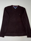 Tommy Hilfiger Premium Cotton Burgundy V-Neck Sweater (M)