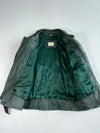 Sequence 80s Dark Green Leather Bomber with Crackle Panels and Belt (L)