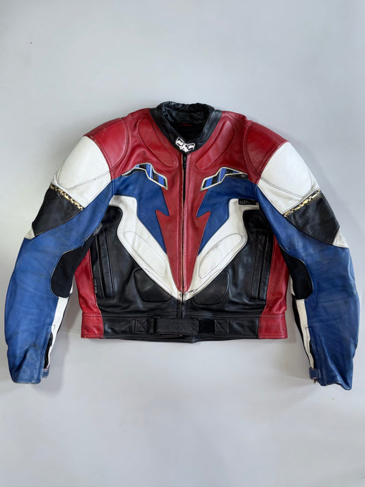 Aces of the Track by MQP | Vintage Race Colorblock | Leather Moto Jacket (Paded)(L/XL)