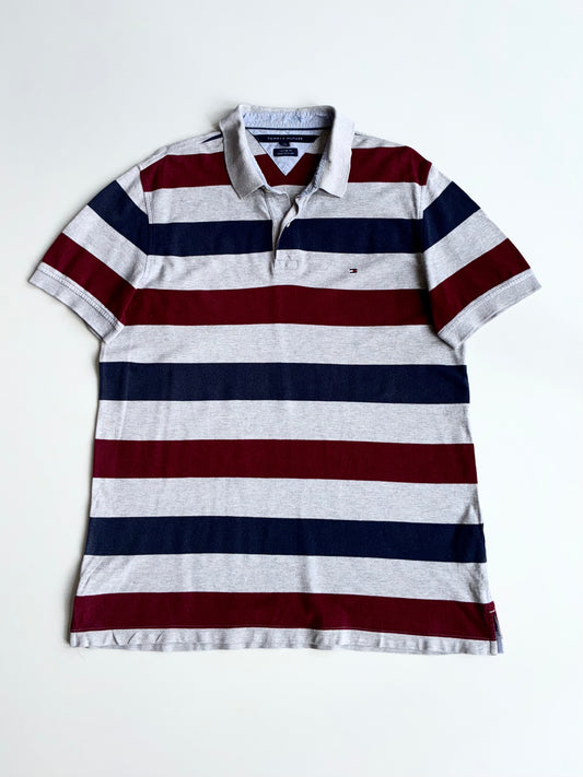 Tommy Hilfiger Rugby Polo Grey/Maroon/Navy Stripe (XL)