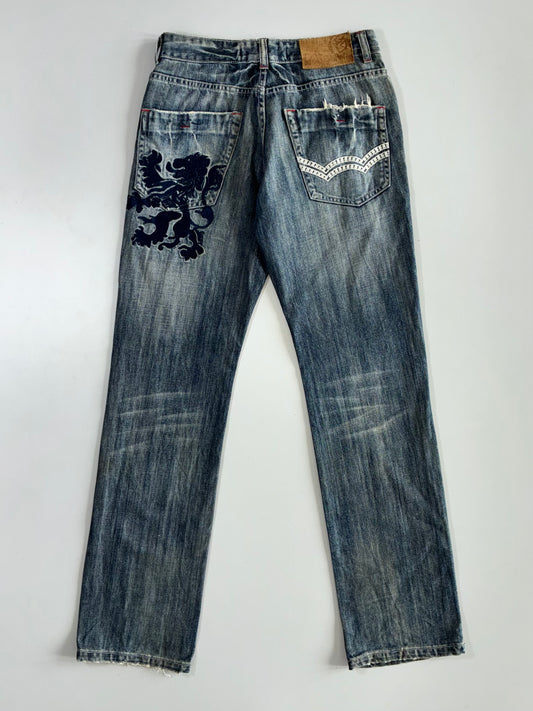 Diesel Industry Lion Crest Embroidered Straight Jeans (W-30) (L-43)