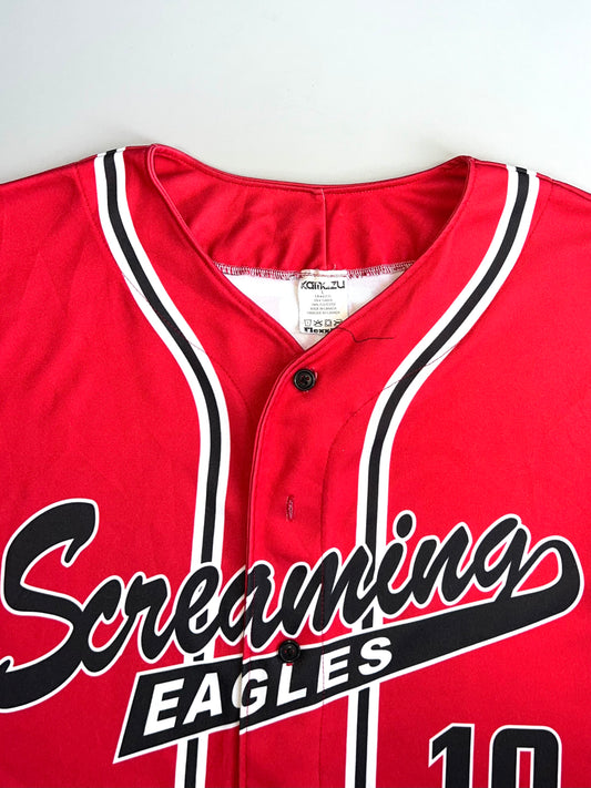Kamazu Screaming Eagles #10 Vintage Baseball Jersey Button-Up Red Canadian Made (XL)