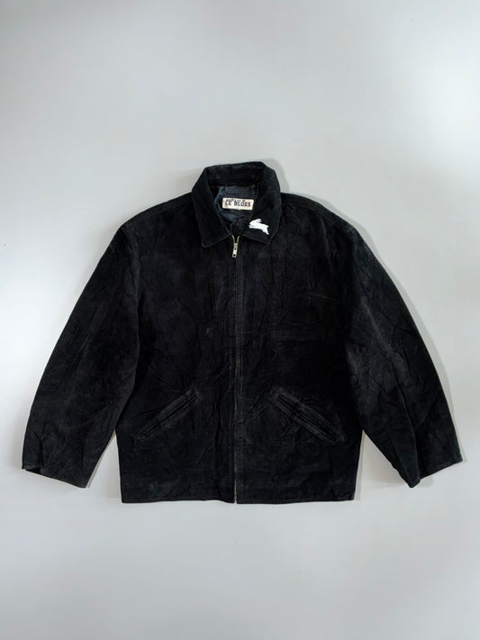 Le Blues Vintage Black Genuine Suede Leather Harrington Jacket (L)