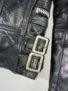 Vintage 70s/80s Made in England Black Leather Café Racer Motorcycle Jacket with Quilted Shoulders & Elbows (S)