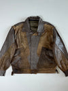 Distressed Two-Tone Brown Leather(Detechable Collar & Arms) Aviator Jacket (2XL)