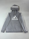Adidas Logo Pullover Hoodie - Grey with White Stripes (S)