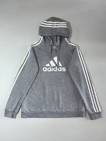 Adidas Logo Pullover Hoodie - Grey with White Stripes (S)