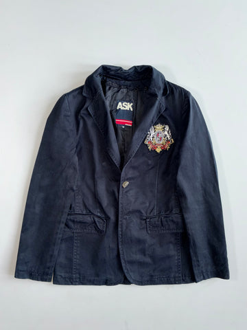 ASK Enquired Navy Cotton Blazer with Heraldic Crest Patch (M)