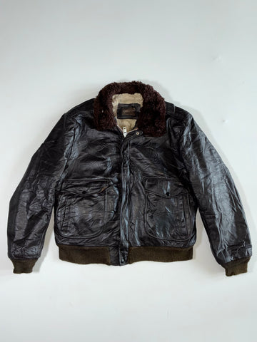 Cooper USA Brown Leather Bomber with Sherpa Collar (L)