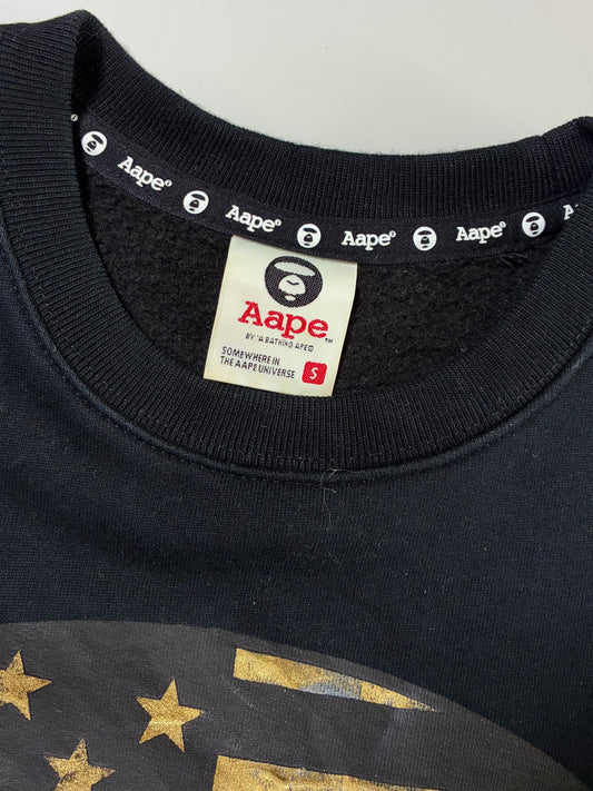 Aape by A Bathing Ape Gold Foil Flag Sweatshirt with Side Zips – Black (S)