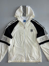 Adidas Originals Cream & Black Trefoil Hooded Windbreaker Jacket — Sleeve Script Logo | Size (L)