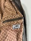 Dark Brown Leather-Look Bomber Jacket with Zip Pockets (L)